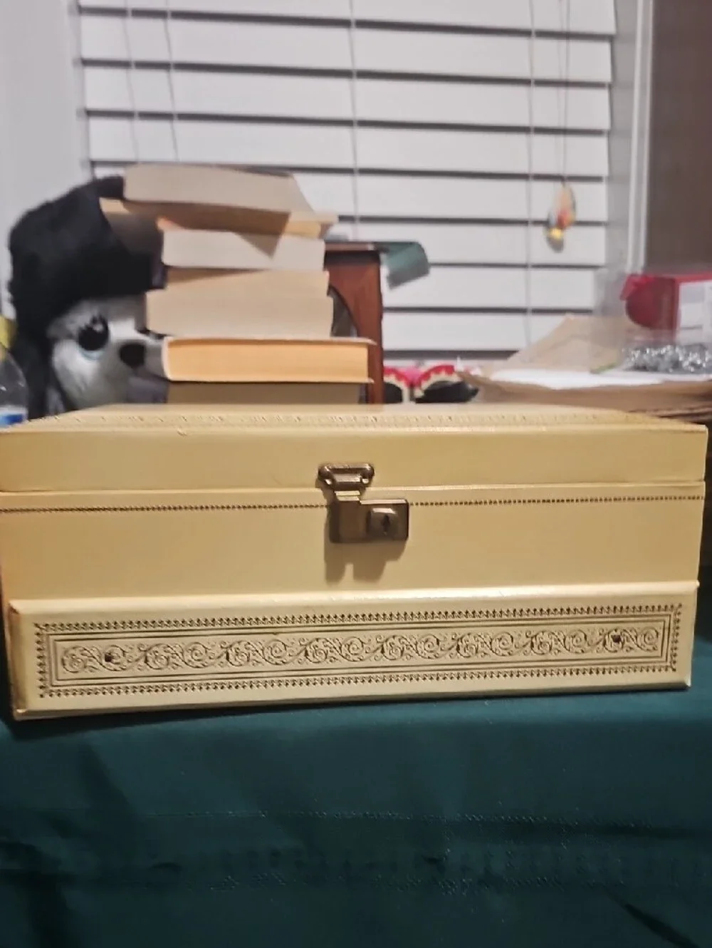 Cream and Blue Jewelry Organizer Box with Multiple Compartments